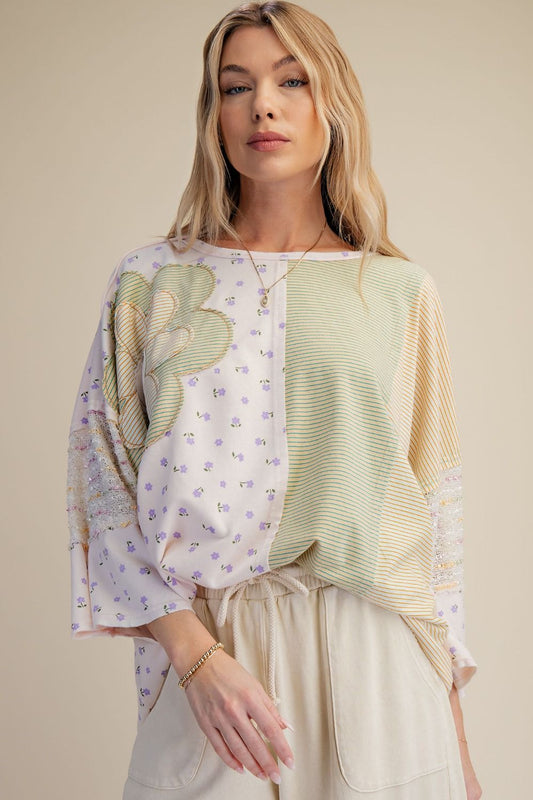 Patchwork Floral Stripe Top