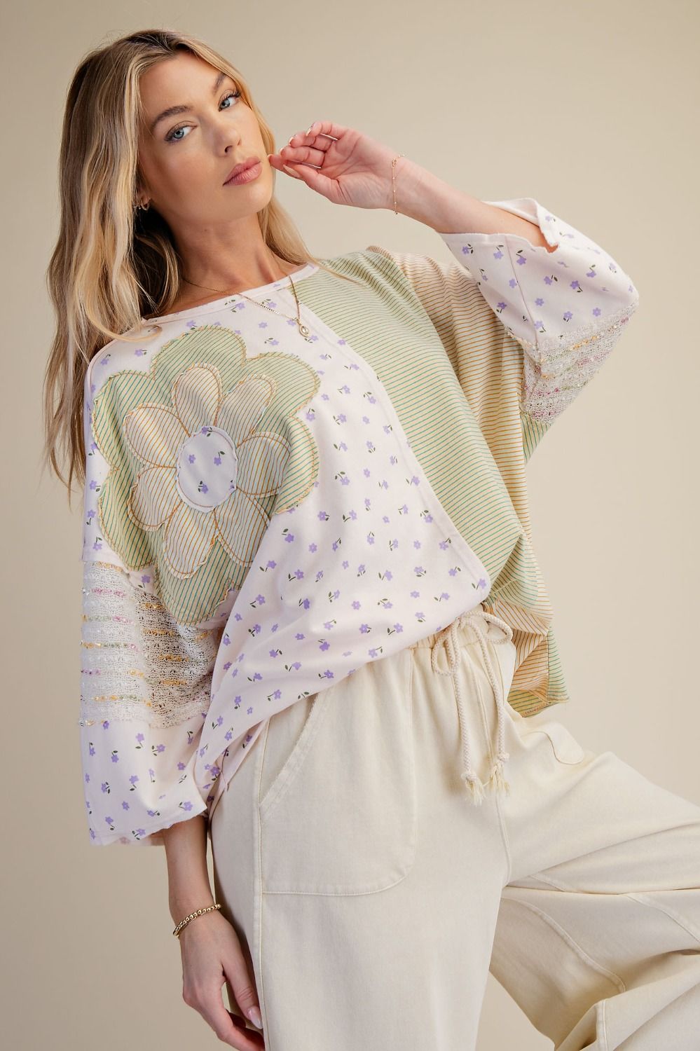 Patchwork Floral Stripe Top