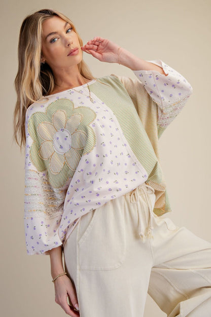 Patchwork Floral Stripe Top