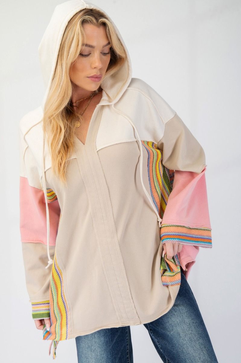 Long Sleeve Color Block Hoodie