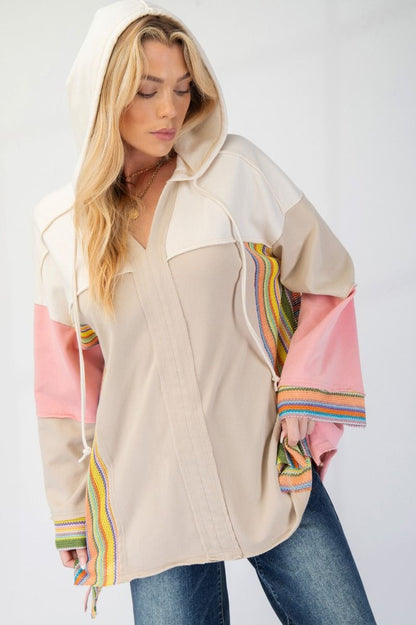 Long Sleeve Color Block Hoodie