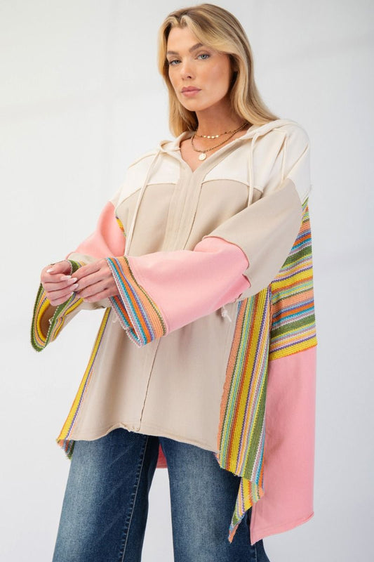 Long Sleeve Color Block Hoodie