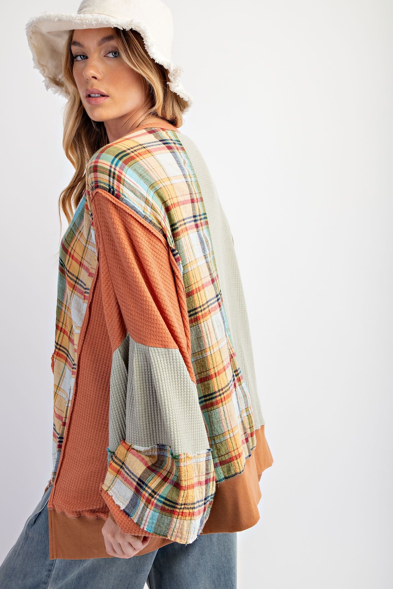 Plaid Mix Daisy Patch Pullover