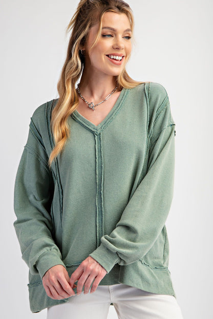 Long Sleeve Mineral Wash V Neck