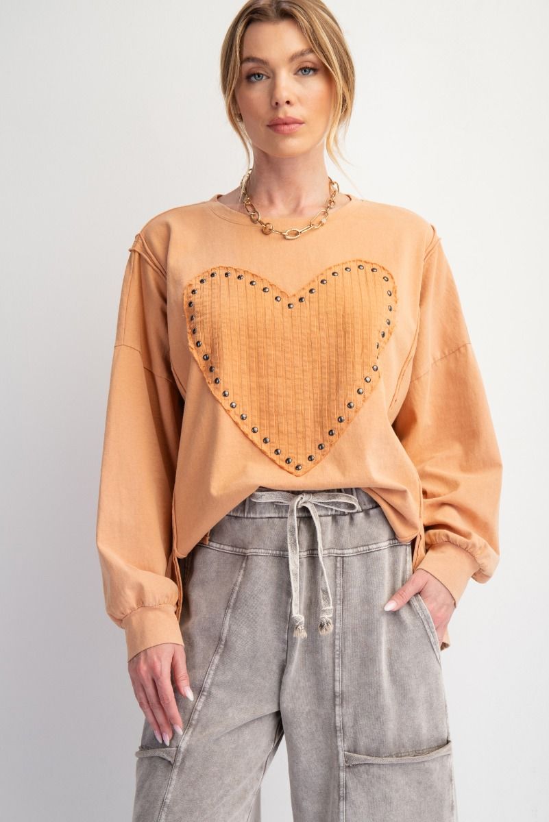 Heart Patch Washed Terry Pullover