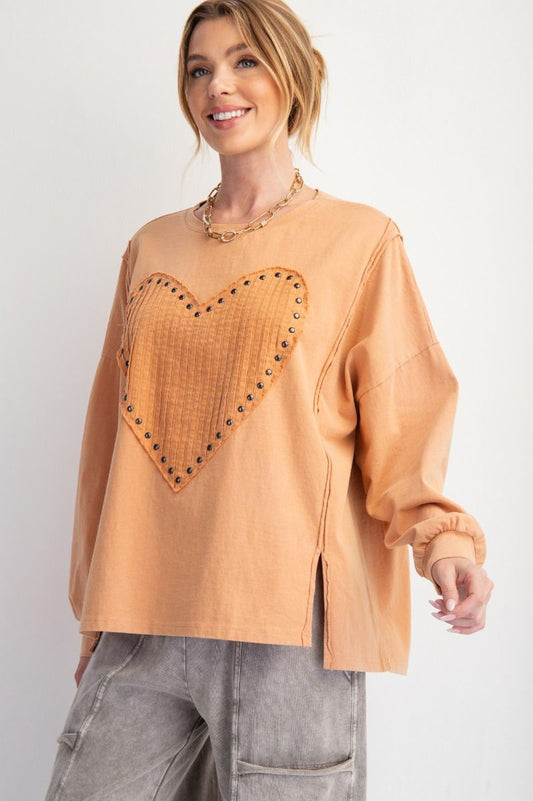 Heart Patch Washed Terry Pullover