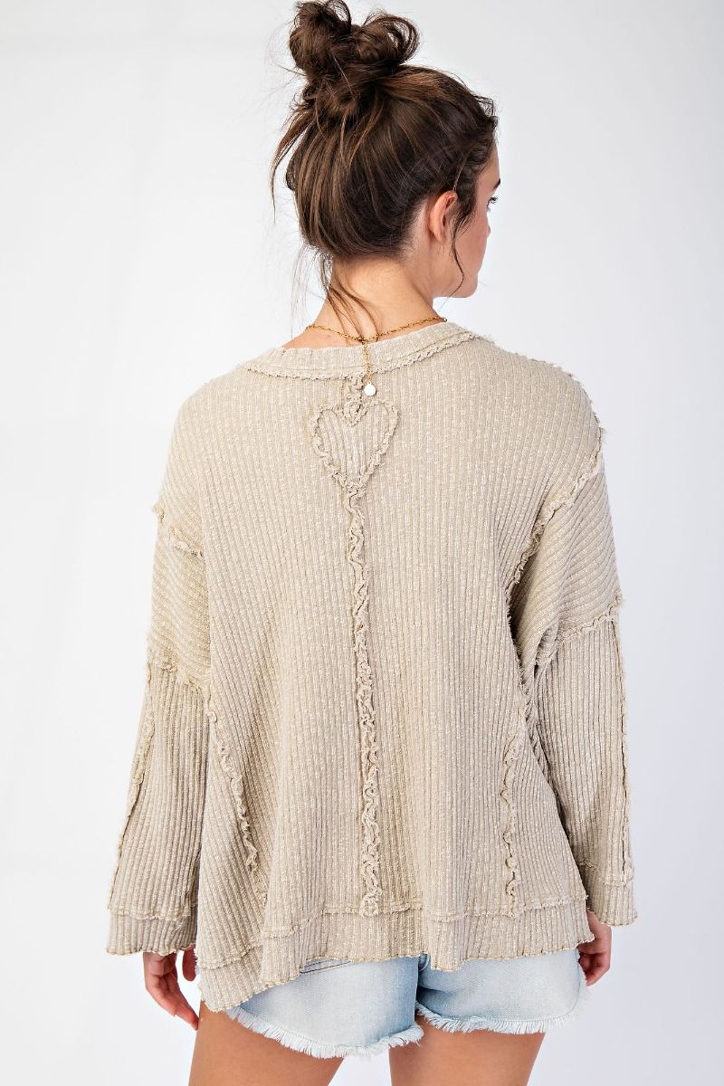 Heart Patch Rib Knit Pullover