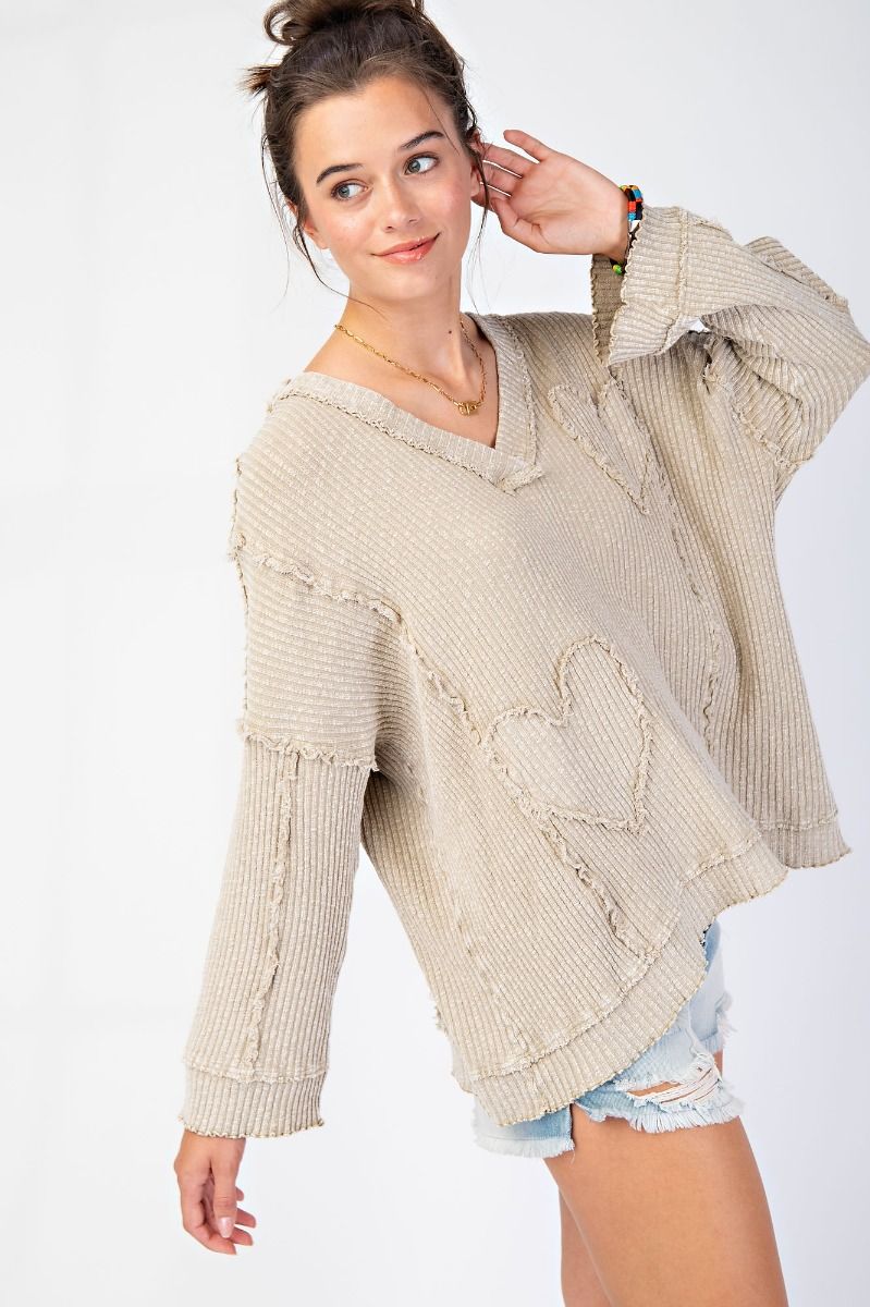 Heart Patch Rib Knit Pullover