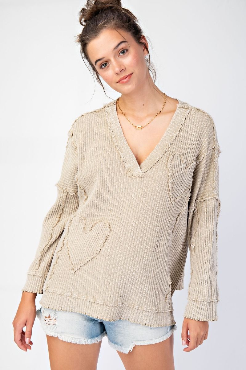 Heart Patch Rib Knit Pullover