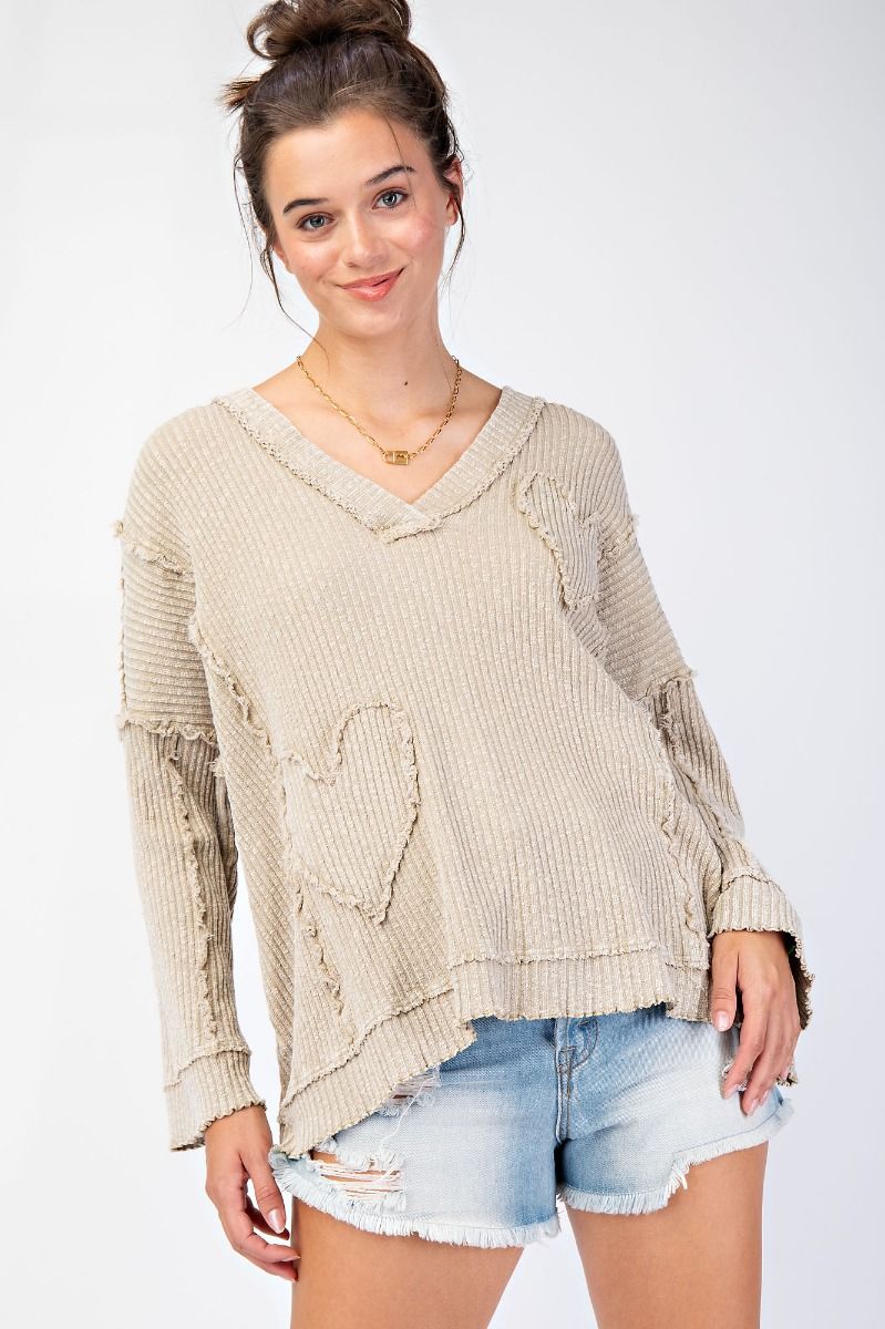 Heart Patch Rib Knit Pullover