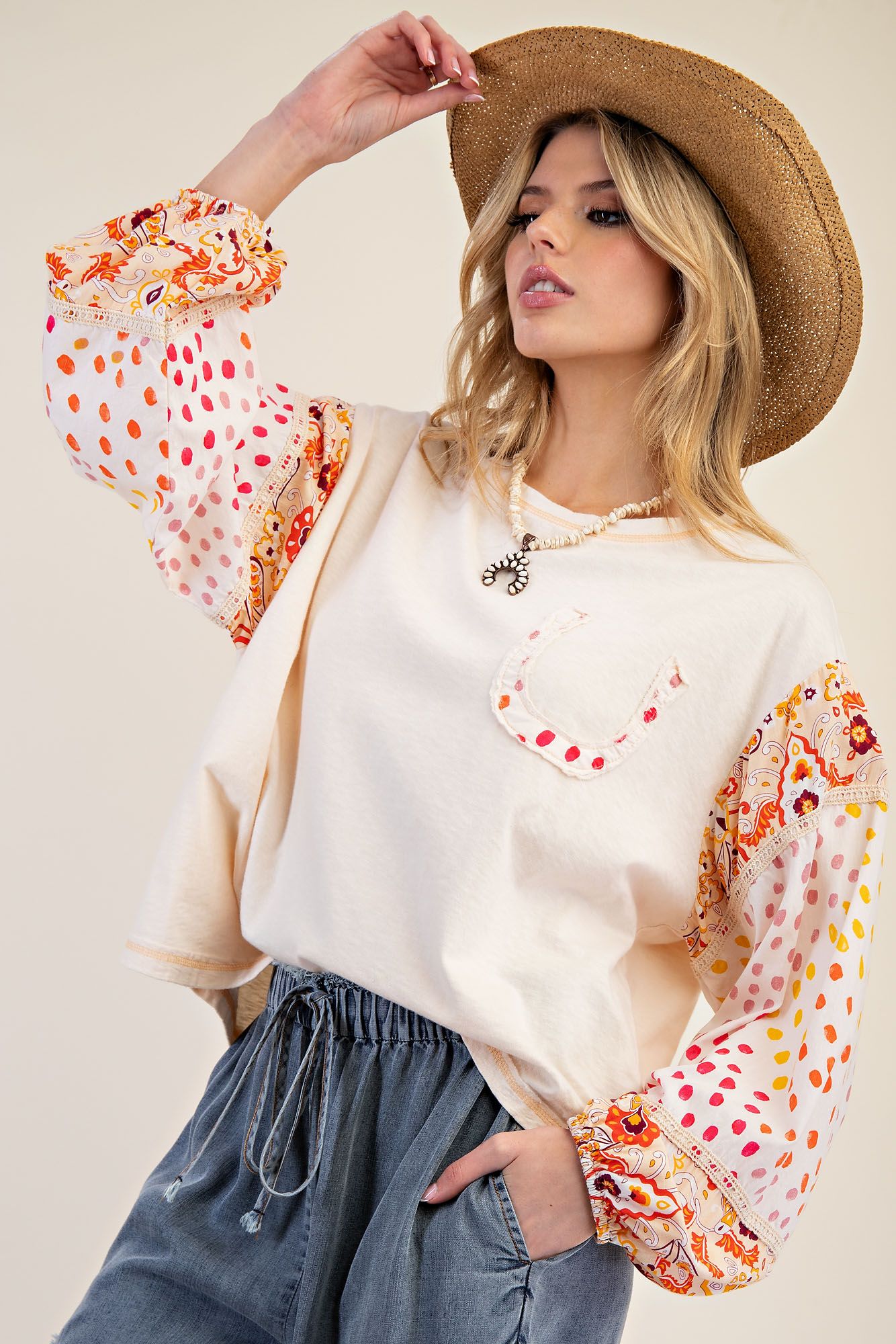 Print Sleeve Cotton Top