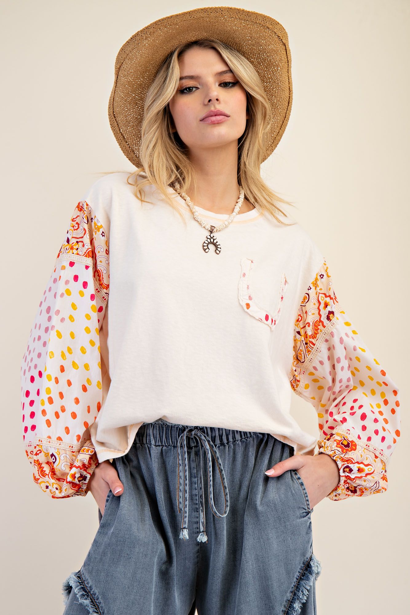 Print Sleeve Cotton Top