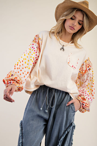 Print Sleeve Cotton Top