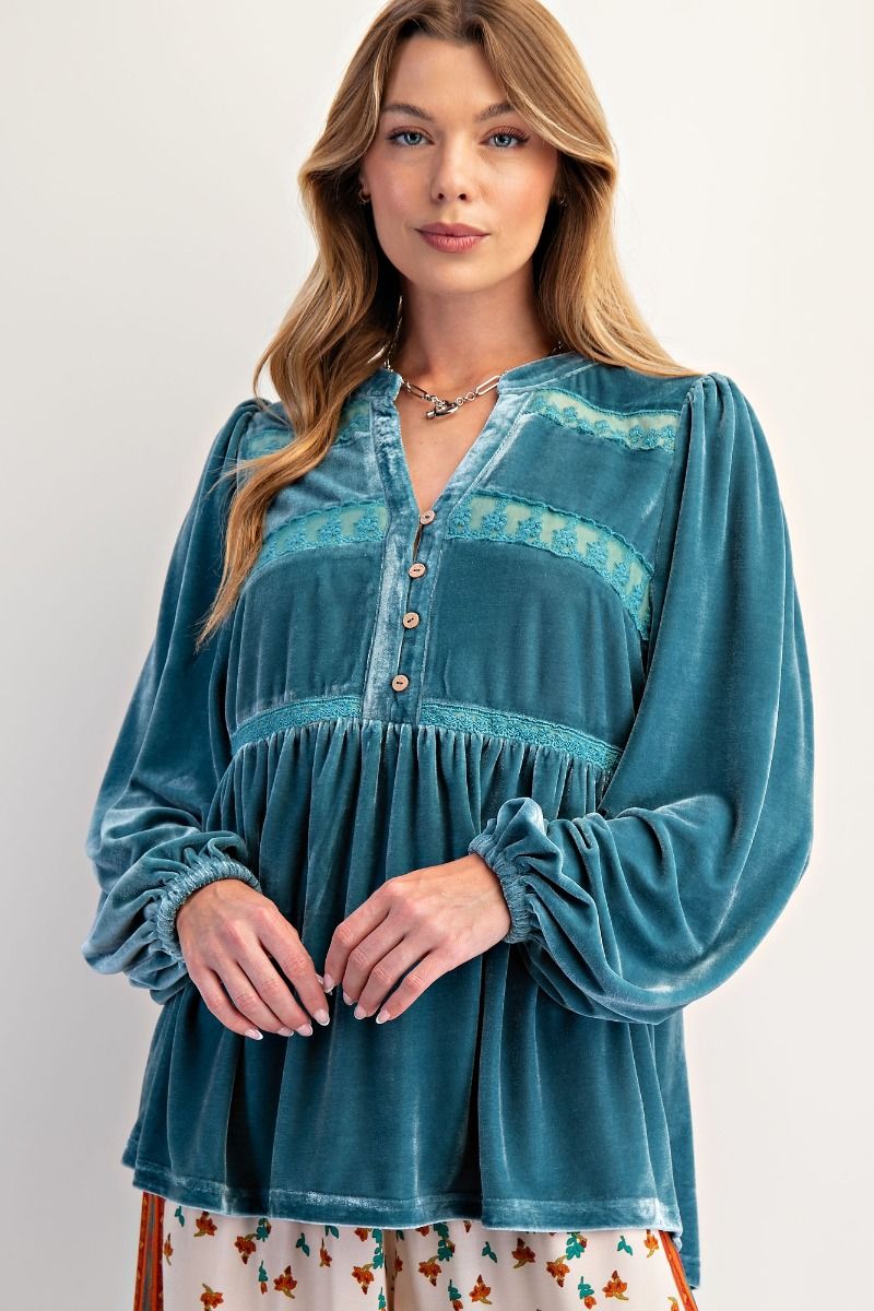 Velvet Balloon Sleeve Blouse