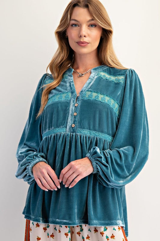 Velvet Balloon Sleeve Blouse