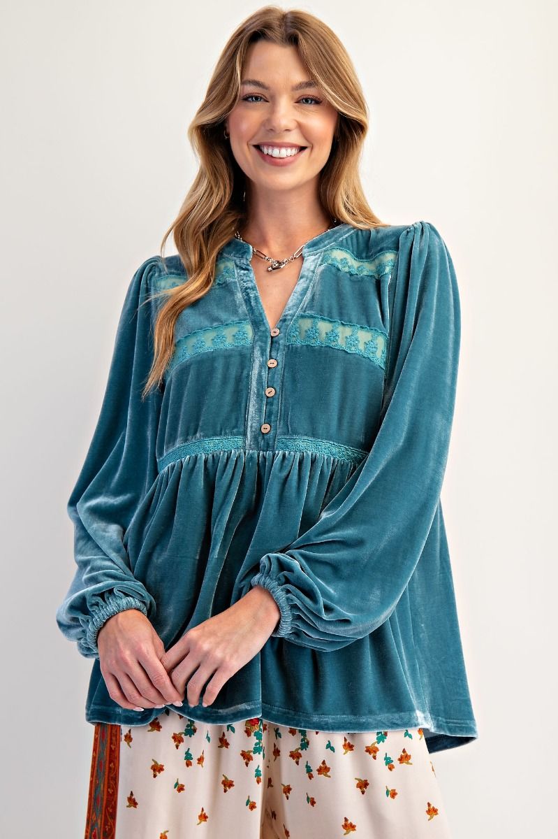 Velvet Balloon Sleeve Blouse