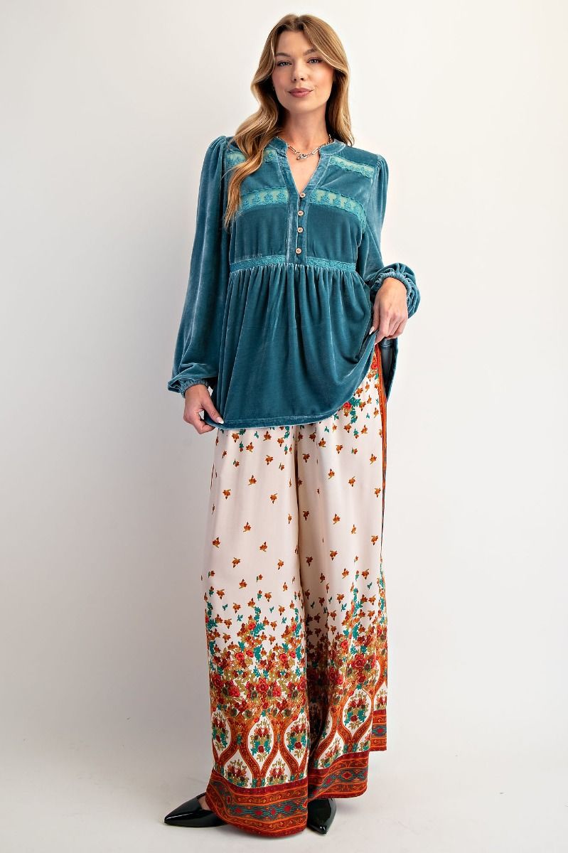 Velvet Balloon Sleeve Blouse