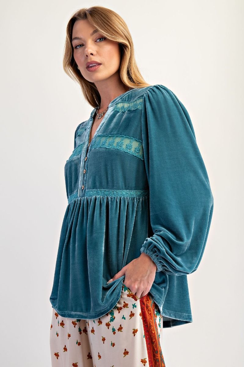 Velvet Balloon Sleeve Blouse