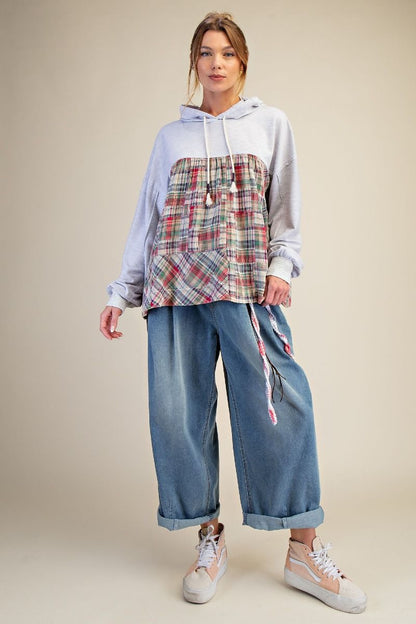 Plaid Terry Knit Hoodie