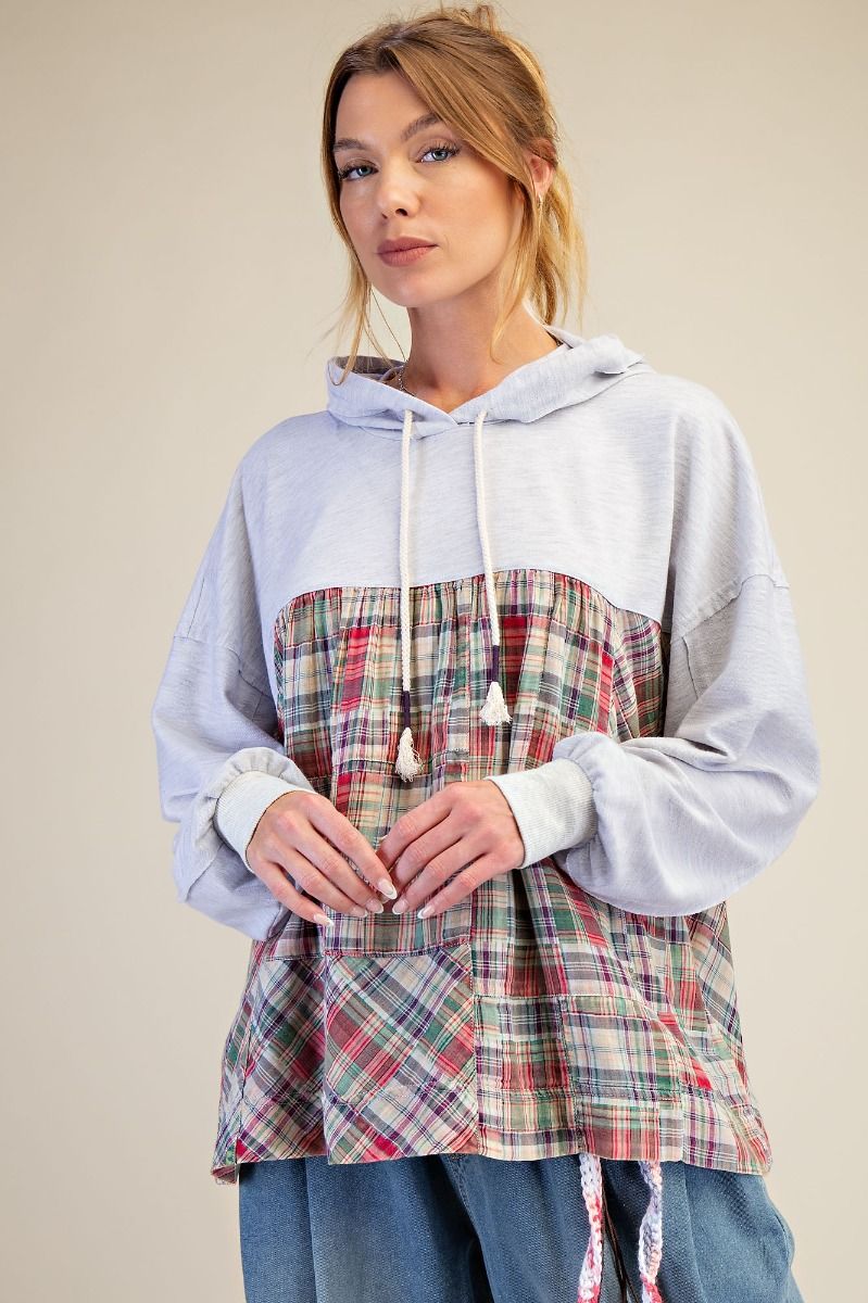 Plaid Terry Knit Hoodie