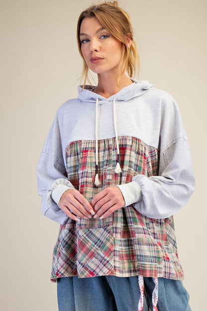 Plaid Terry Knit Hoodie