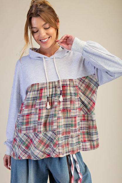 Plaid Terry Knit Hoodie