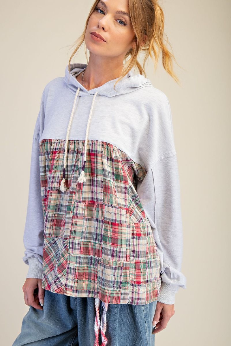Plaid Terry Knit Hoodie