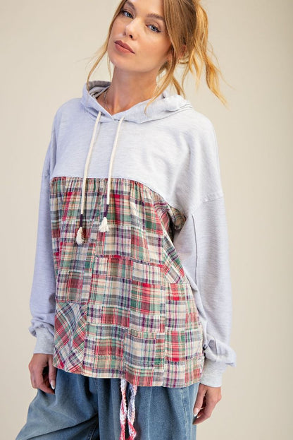 Plaid Terry Knit Hoodie