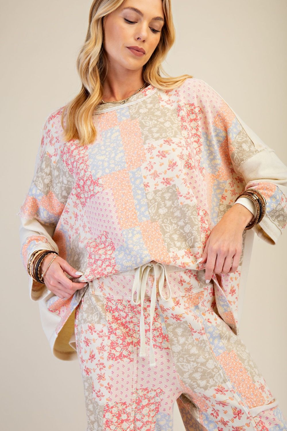 Patchwork Wide Sleeve Pullover