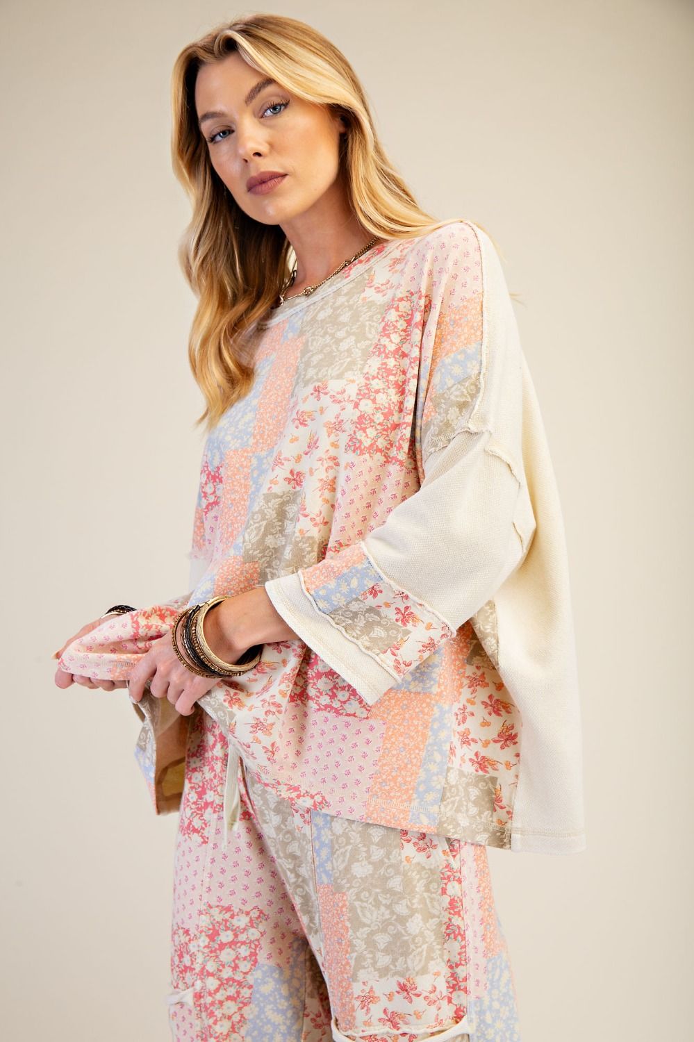 Patchwork Wide Sleeve Pullover