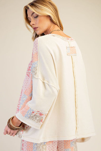 Patchwork Wide Sleeve Pullover