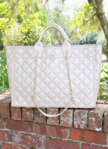 Melissa Tote Bag in Pearl Quilted