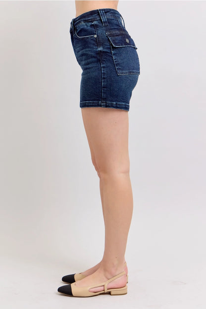 Back Flap Pocket High Waisted Shorts