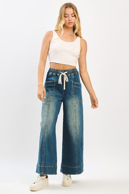 Denim Wide Leg Drawstring Pants