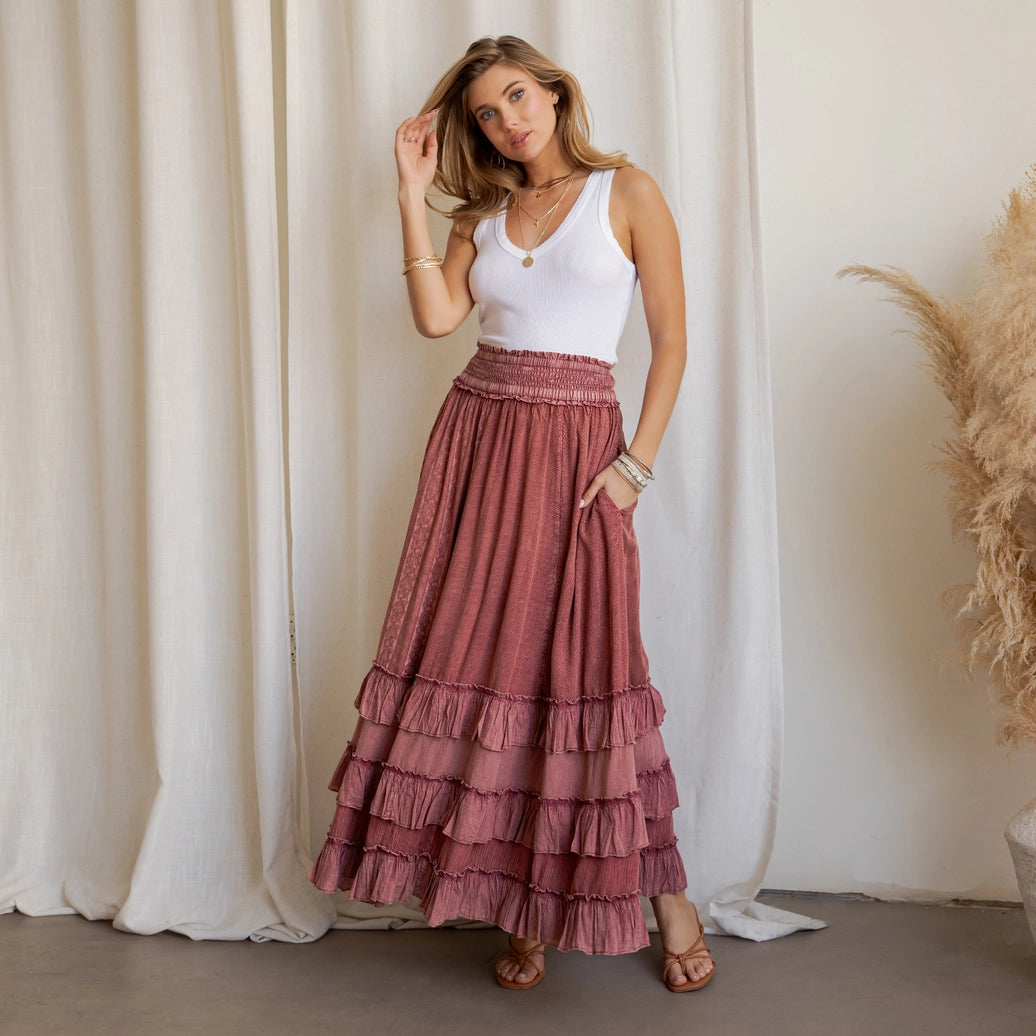 Rustic Smocked Maxi Skirt