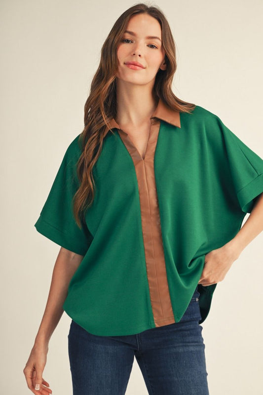 Leather Contrast Top