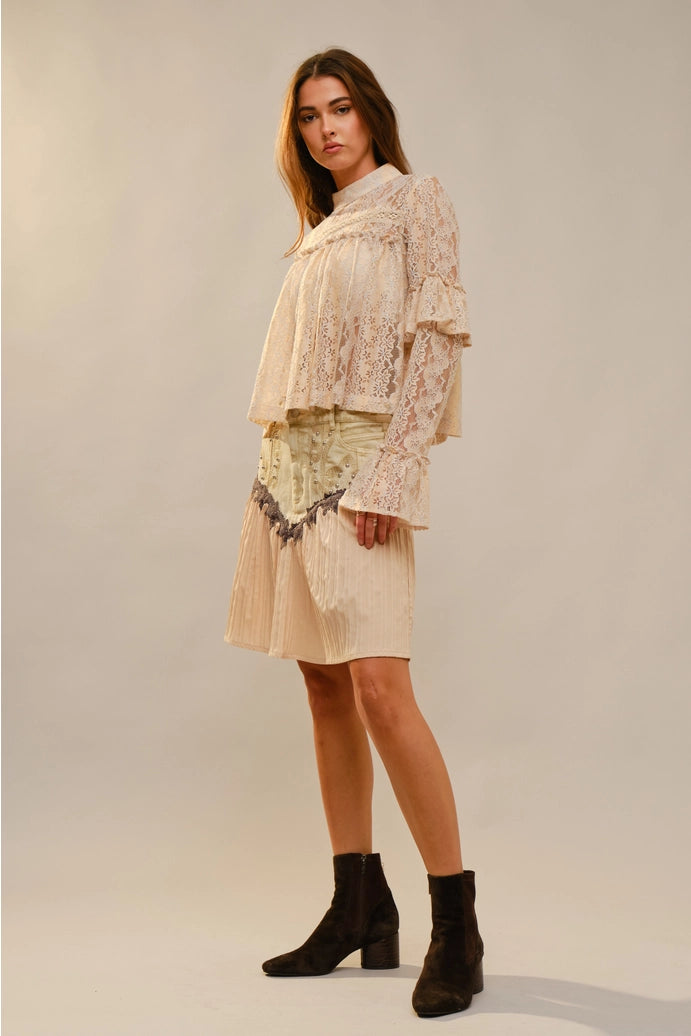 Long Sleeve High Neck Lace Top