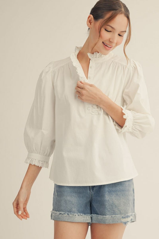 Eyelet Button Up Blouse