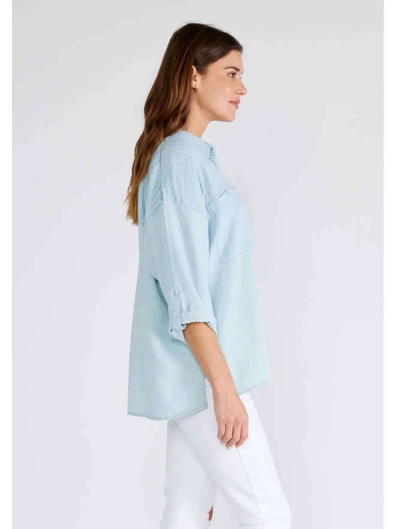 Tencel Pintuck Button Down Blouse