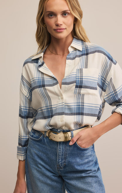 River Plaid Button Up in Vintage Indigo