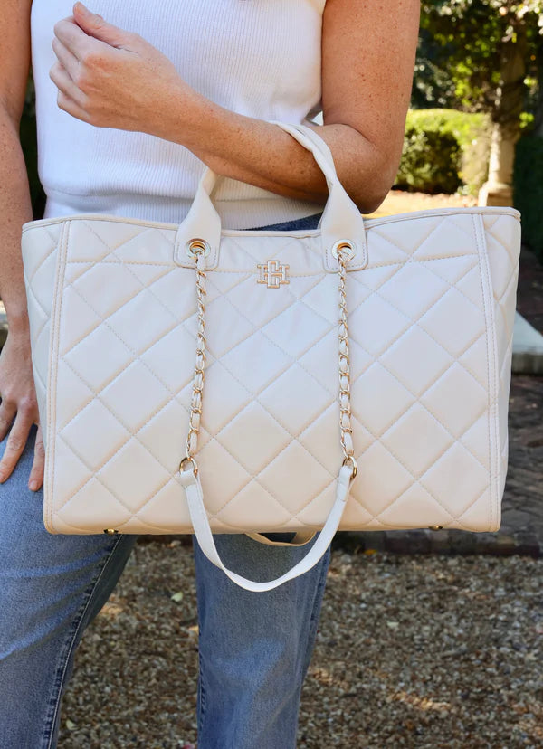 Melissa Tote Bag in Cream Quilted