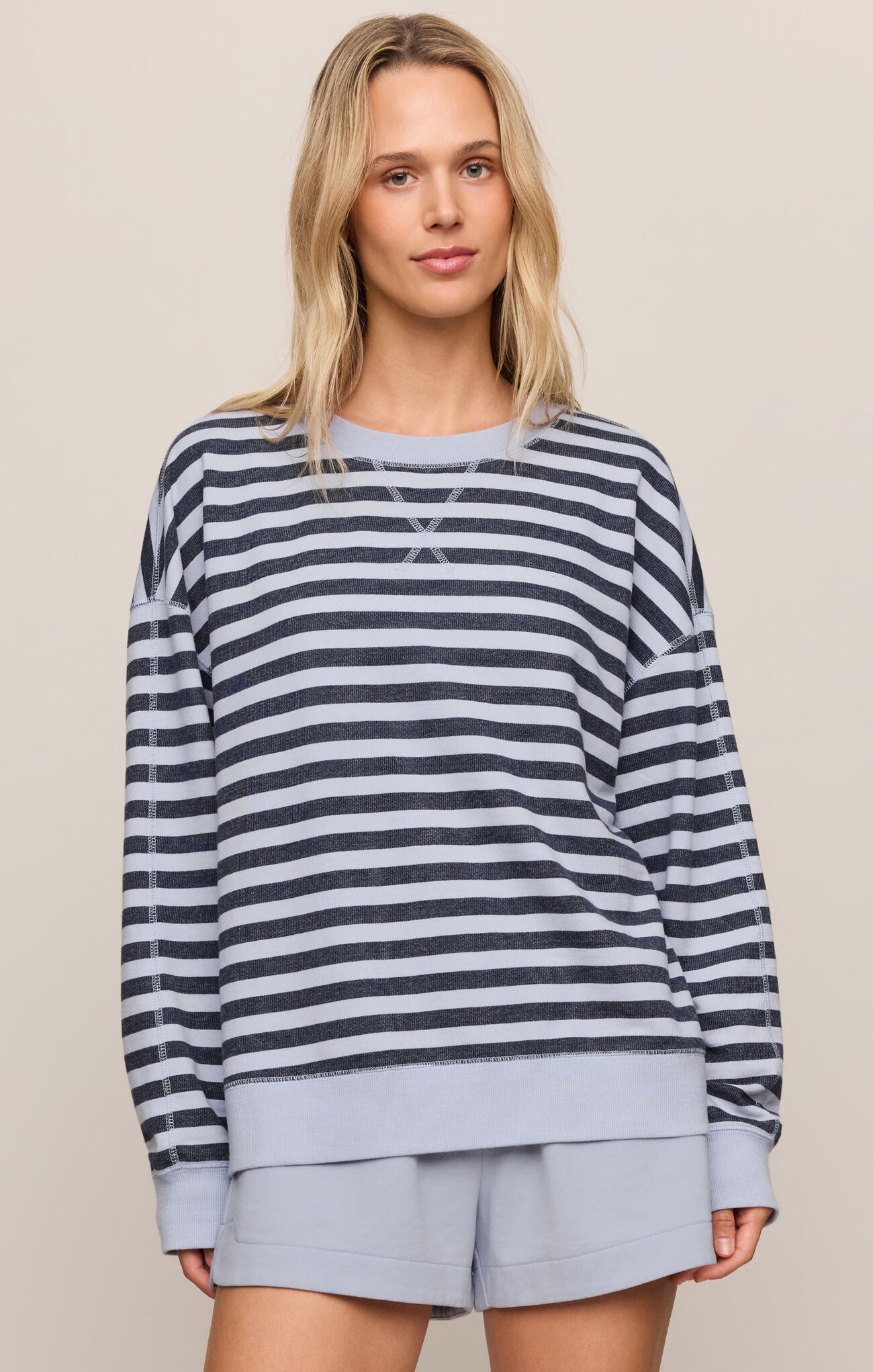 Everyday French Terry Striped Crew in Eclipse