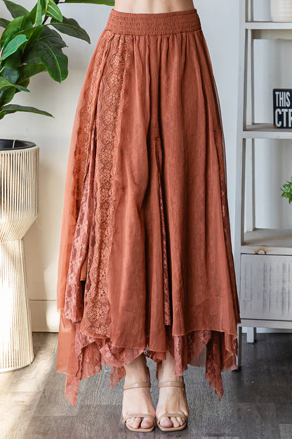 Chiffon Lace Mixed A-Line Midi Skirt