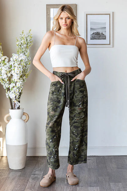 Washed Distressed Camouflage Pants