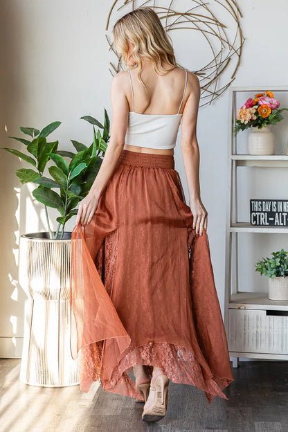 Chiffon Lace Mixed A-Line Midi Skirt