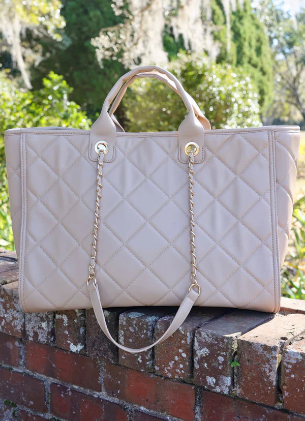 Melissa Tote Bag in Tan Quilted