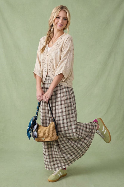 Smocked Plaid Maxi Skirt