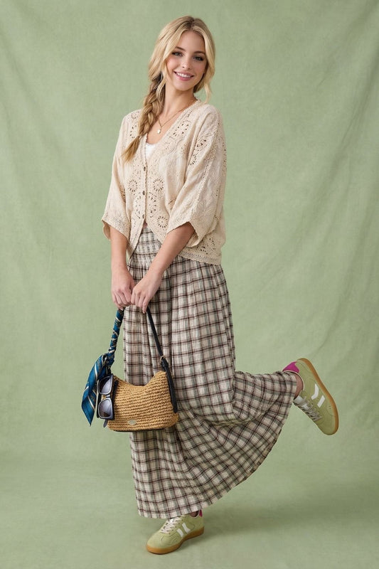 Smocked Plaid Maxi Skirt
