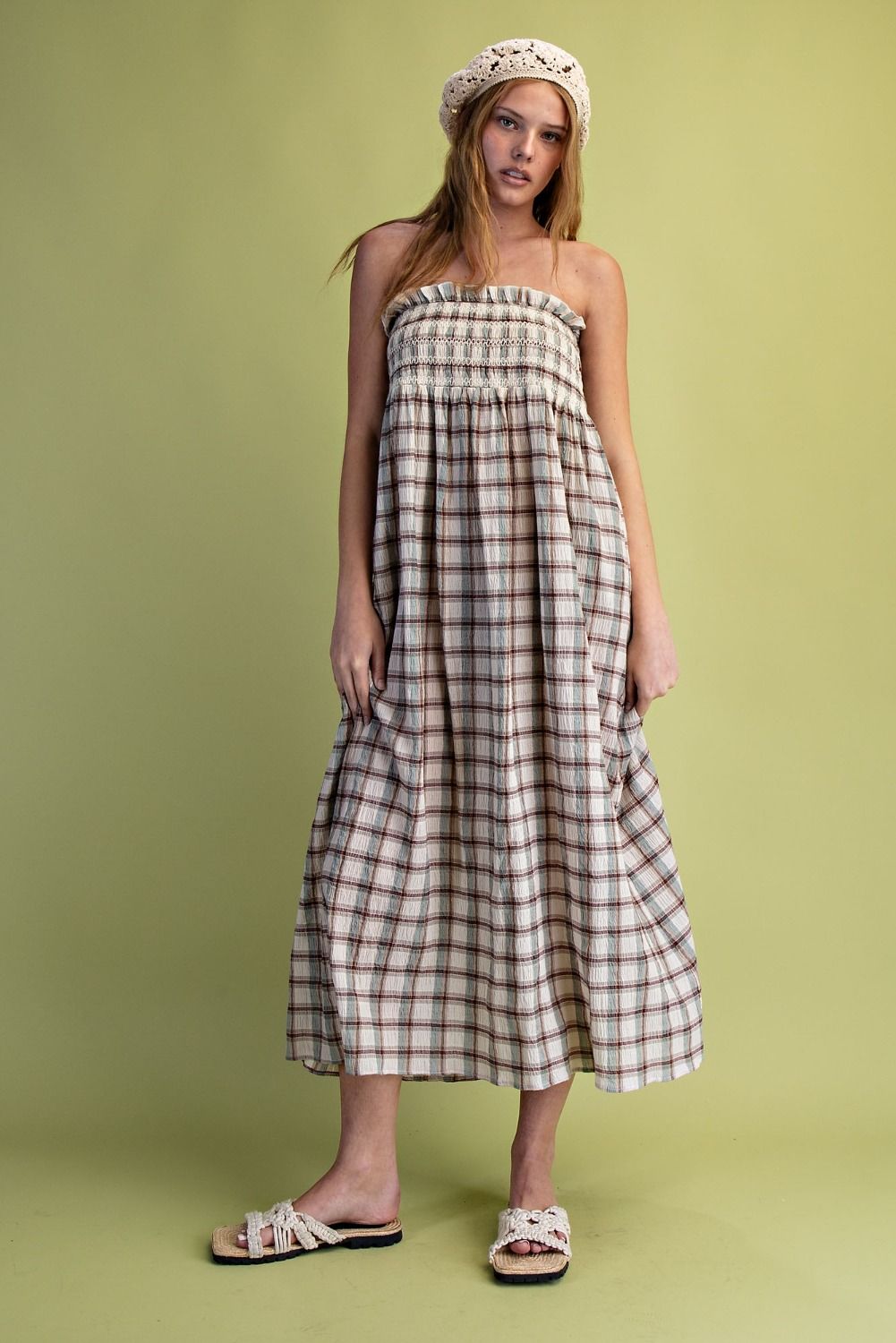 Smocked Plaid Maxi Skirt