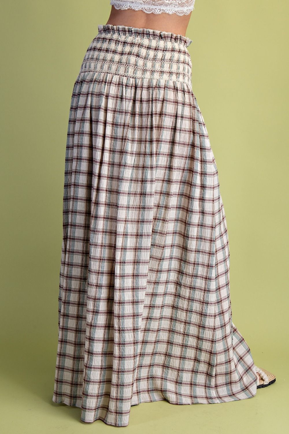 Smocked Plaid Maxi Skirt